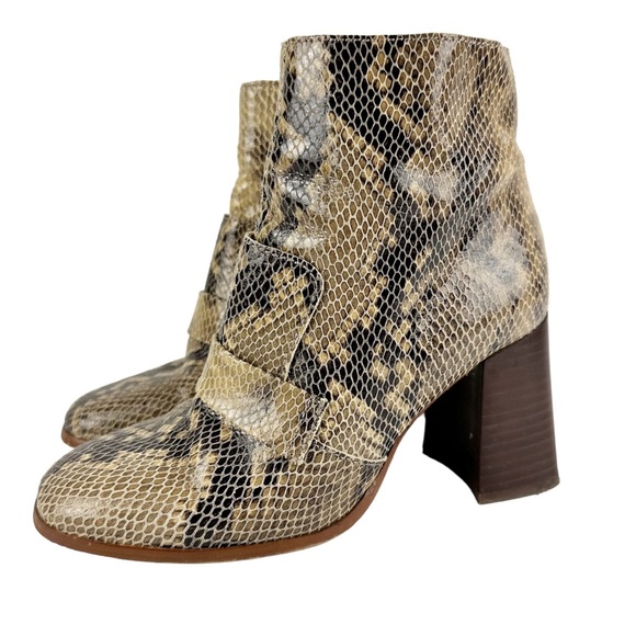 Topshop Snakeskin Print Booties Tan Black Leather High Block Heels Women’s 38 - Picture 16 of 16